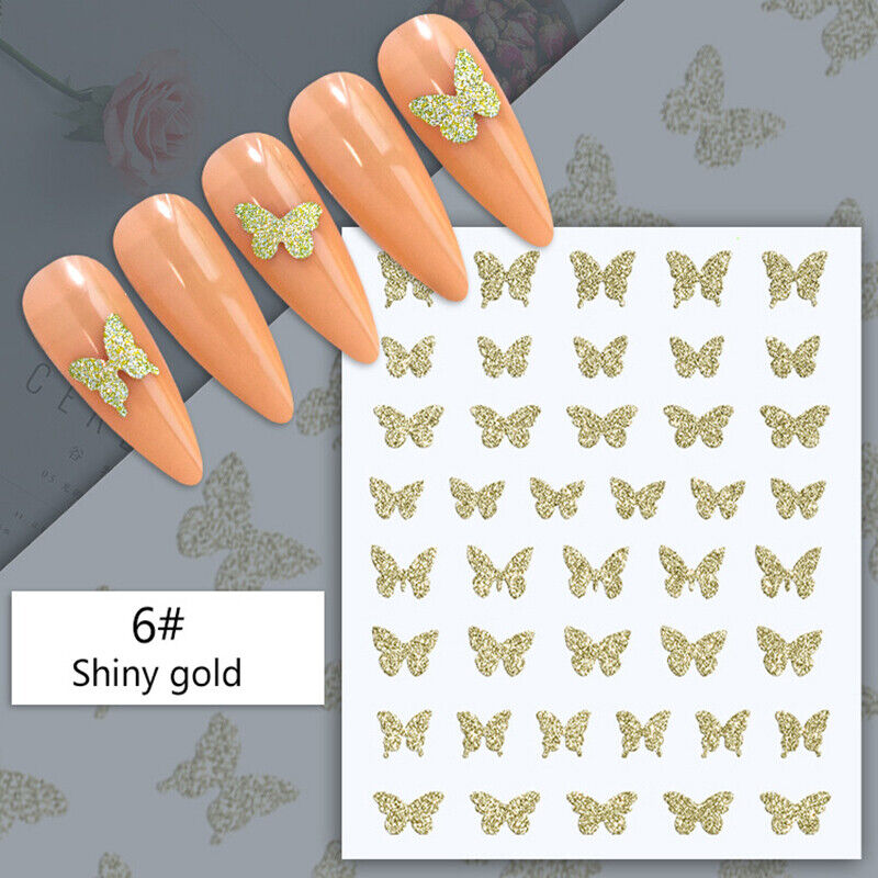 Gold Glitter Butterfly Nail Stickers